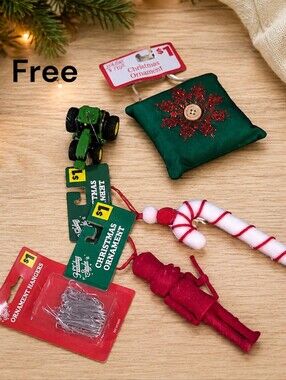 Free Add On Item Christmas Ornament Set with Tractor and Nutcracker